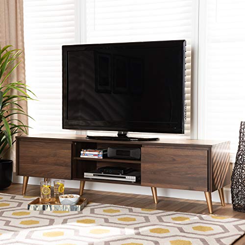 Baxton Studio Landen Walnut Brown and Gold Finished Wood TV Stand