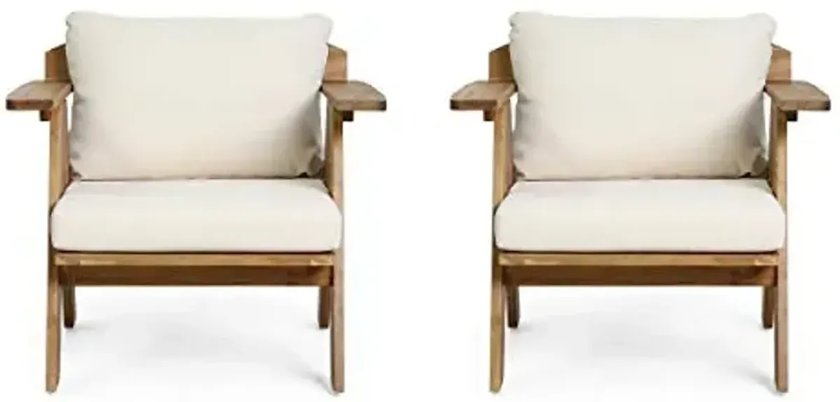 Christopher Knight Home Arcola Outdoor Club Chair with Cushion - Acacia Wood - Teak/Beige (Set of 2)