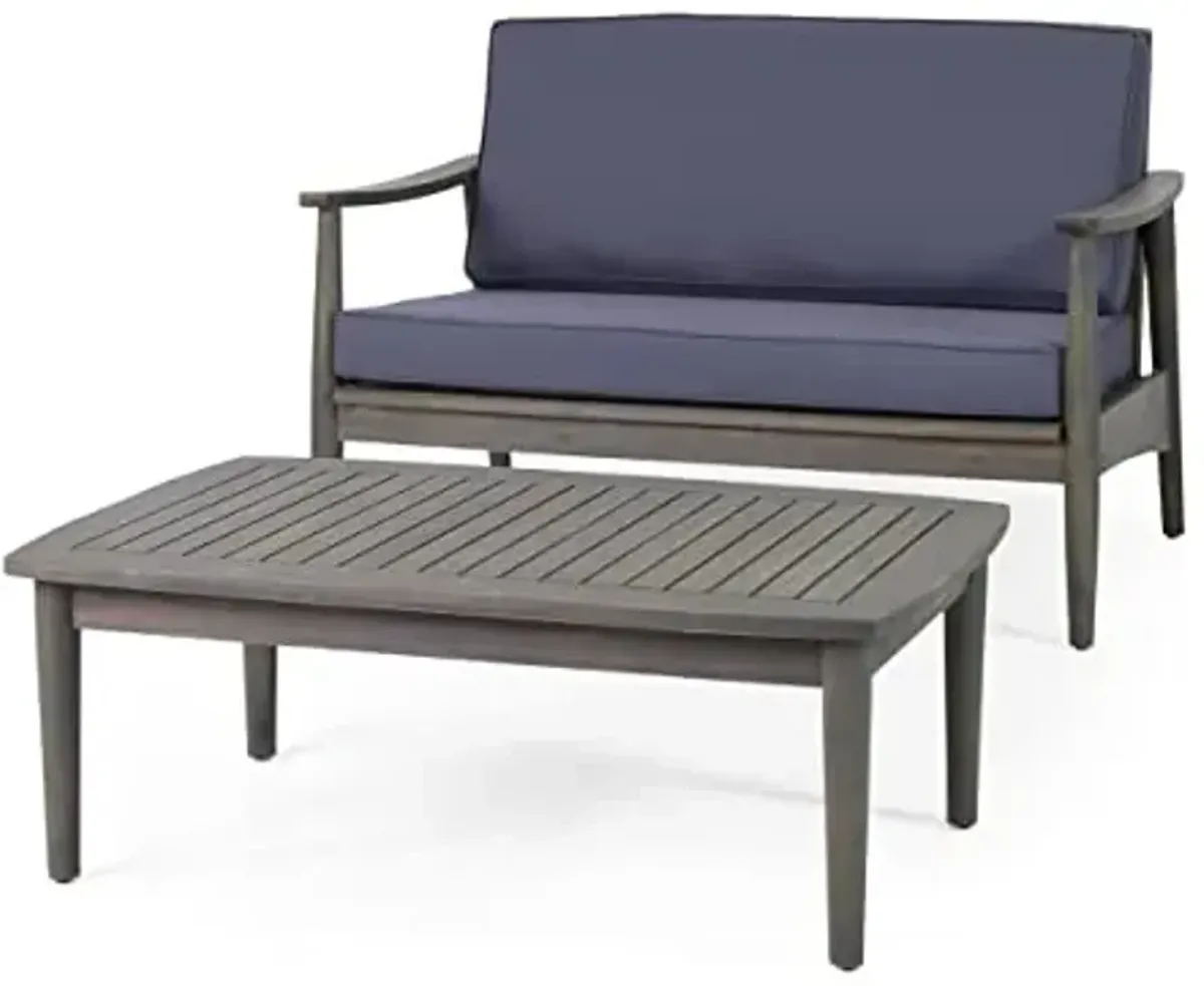 Christopher Knight Home Willowbrook Outdoor 2pc Chat Set - Acacia Wood - Gray