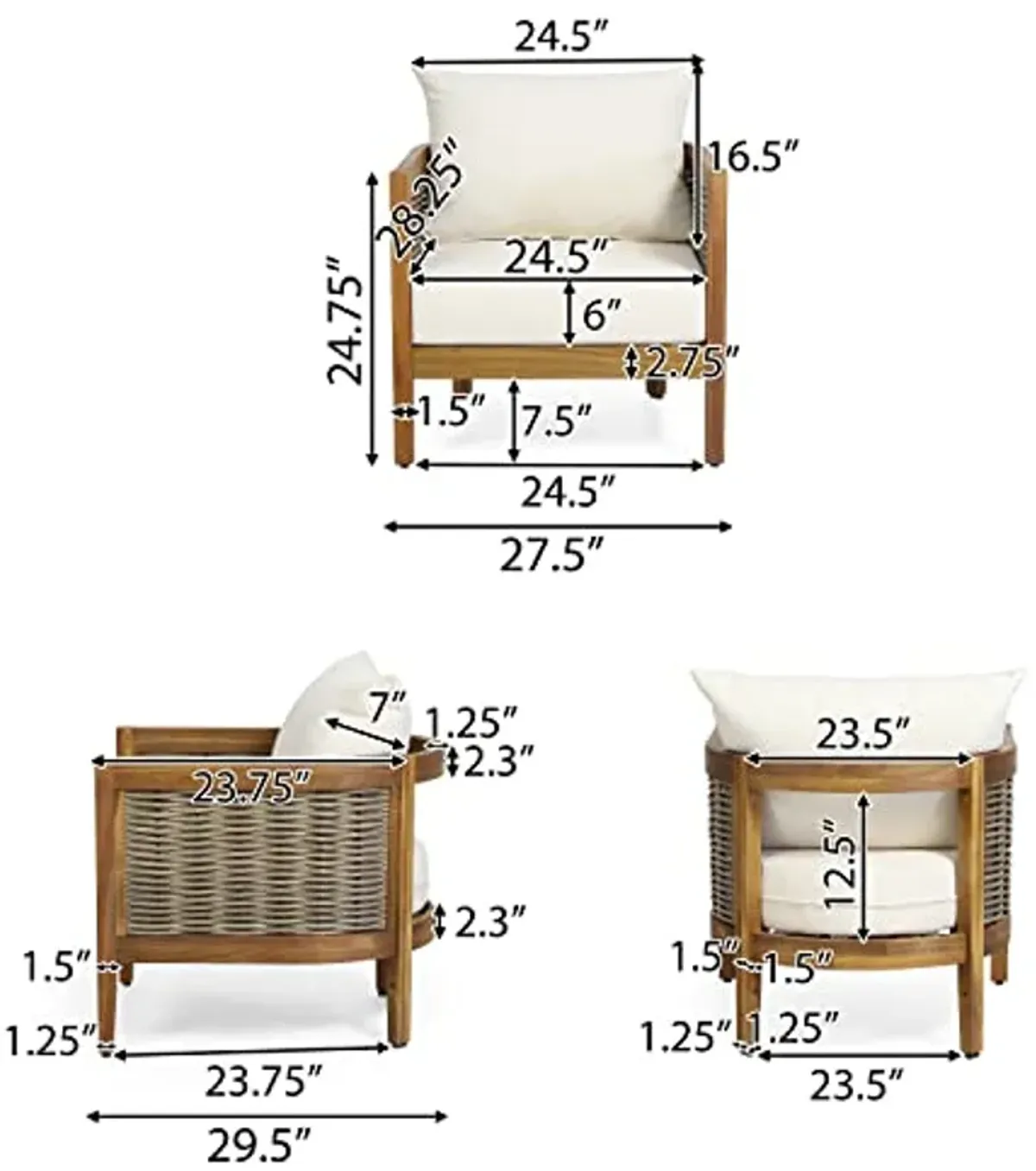 Christopher Knight Home Burchett Outdoor Acacia Wood Club Chairs with Cushions, Beige, Brown