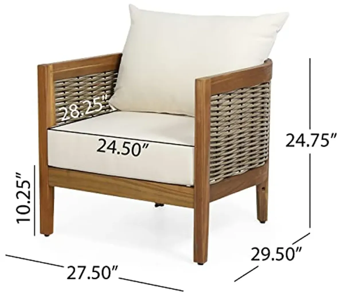 Christopher Knight Home Burchett Outdoor Acacia Wood Club Chairs with Cushions, Beige, Brown