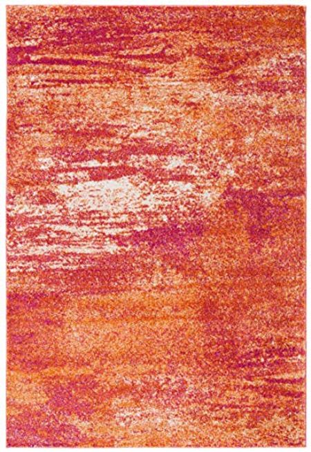 SAFAVIEH Evoke Collection 9' x 12' Ivory / Orange EVK272P Modern Abstract Non-Shedding Living Room Bedroom Dining Home Office Area Rug