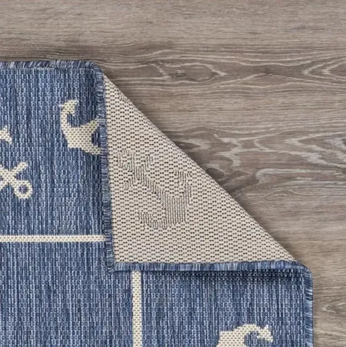 Lr Home 8x10 Outdoor Area Rug | Turkish Carpet for Patio, Deck, Backyard, Garden, Front Porch, Picnic, Courtyard and Balcony | Large Boho Farmhouse Coastal, Beach, Coral Reef Themed Rug | Navy/White