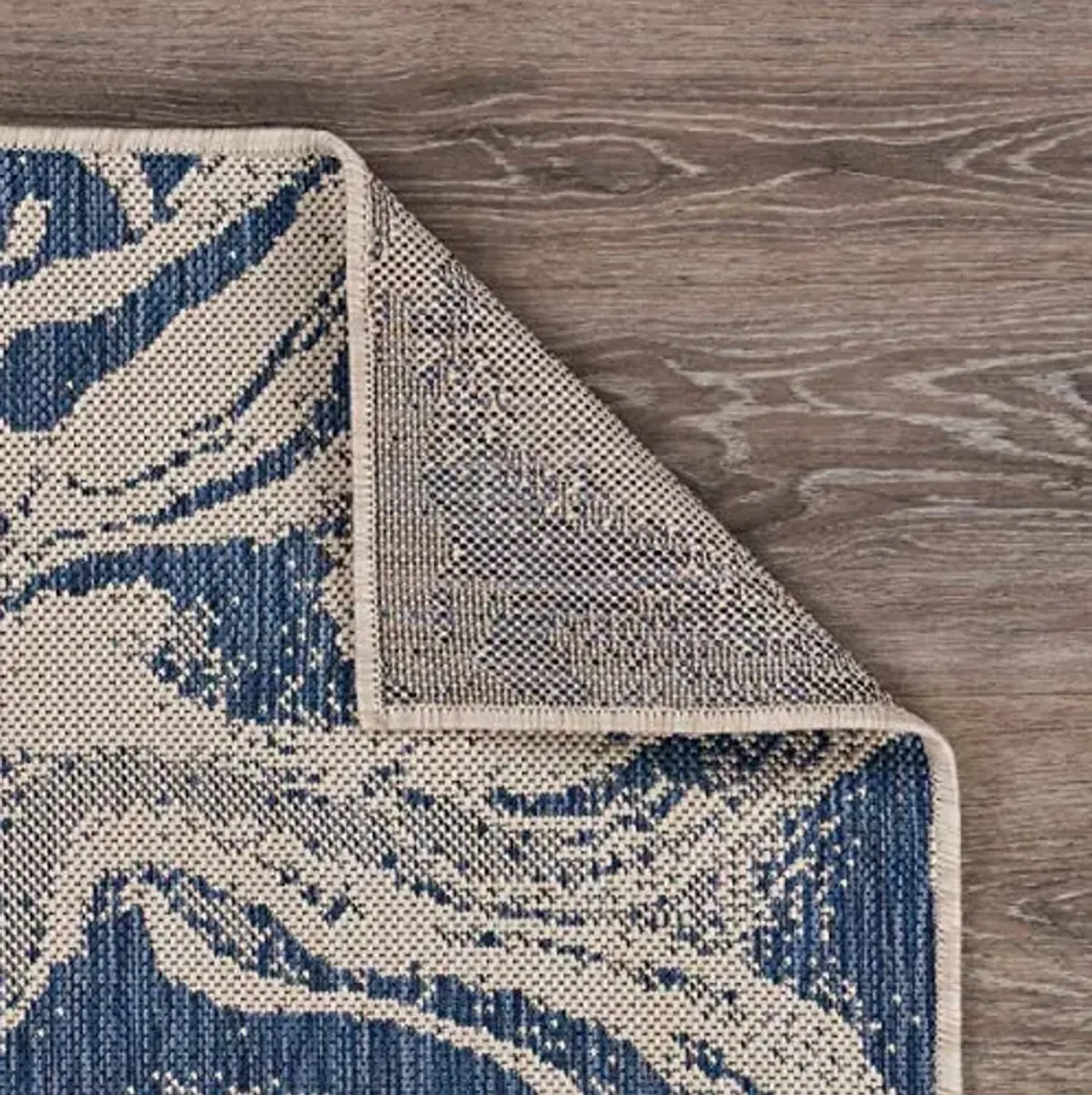 LR Home 5x7 Outdoor Area Rug | Turkish Carpet for Patio, Deck, Backyard, Garden, Front Porch, Picnic, Courtyard and Balcony | Large Boho Farmhouse Coastal, Beach, Coral Reef Themed Rug | Navy/Beige