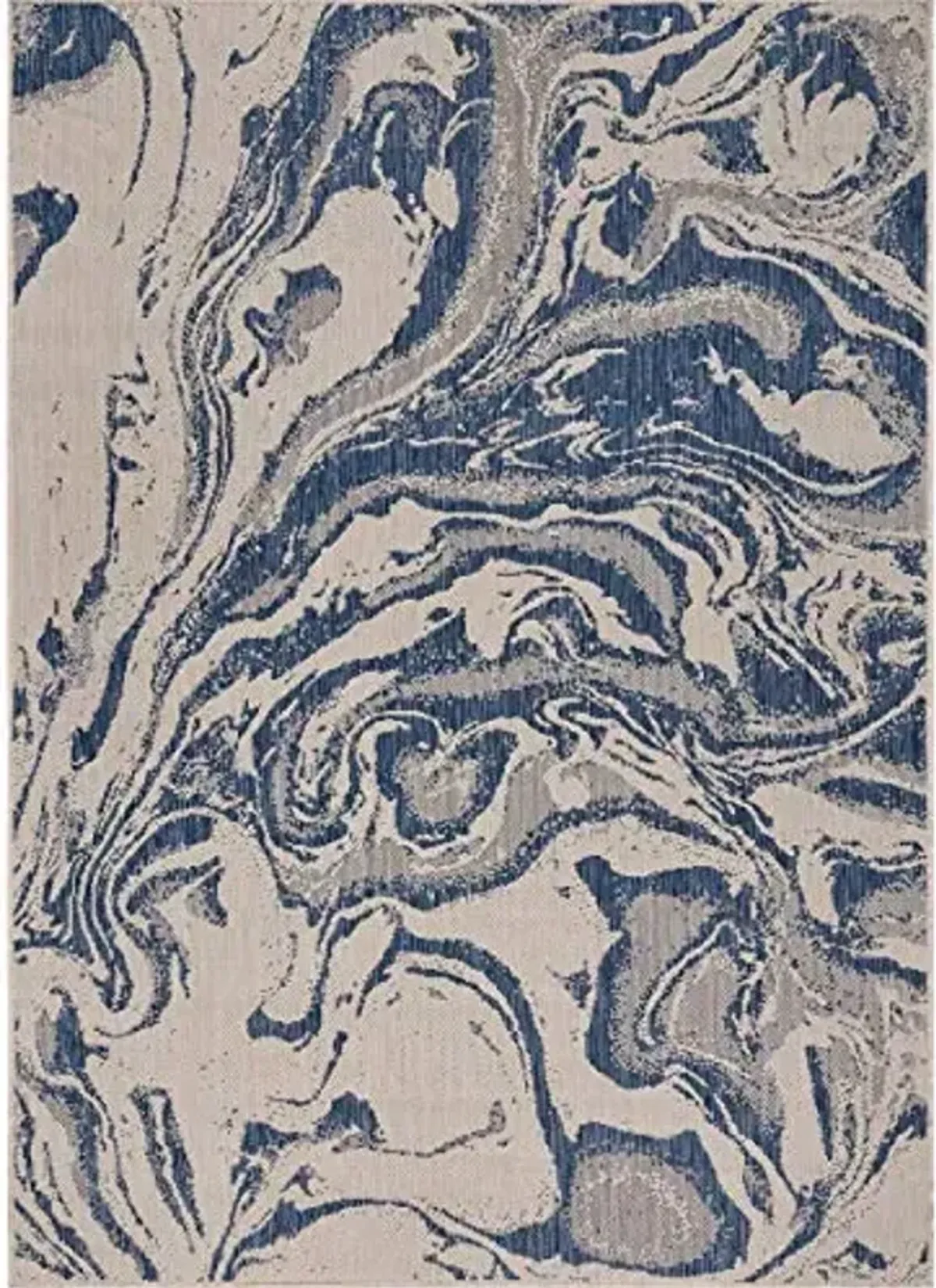 LR Home 5x7 Outdoor Area Rug | Turkish Carpet for Patio, Deck, Backyard, Garden, Front Porch, Picnic, Courtyard and Balcony | Large Boho Farmhouse Coastal, Beach, Coral Reef Themed Rug | Navy/Beige