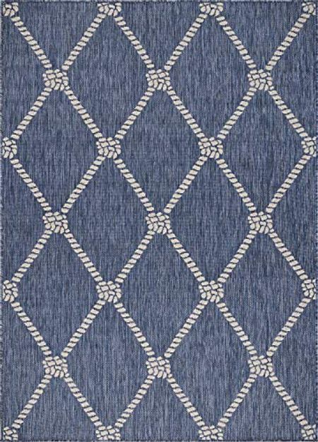 Lr Home Ox Bay Seamas Nautical Knot Indoor Outdoor Rug, Navy/White, 5'3" x 7'0"
