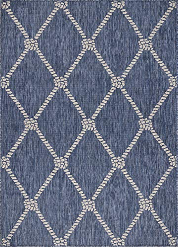 Lr Home Ox Bay Seamas Nautical Knot Indoor Outdoor Rug, Navy/White, 5'3" x 7'0"