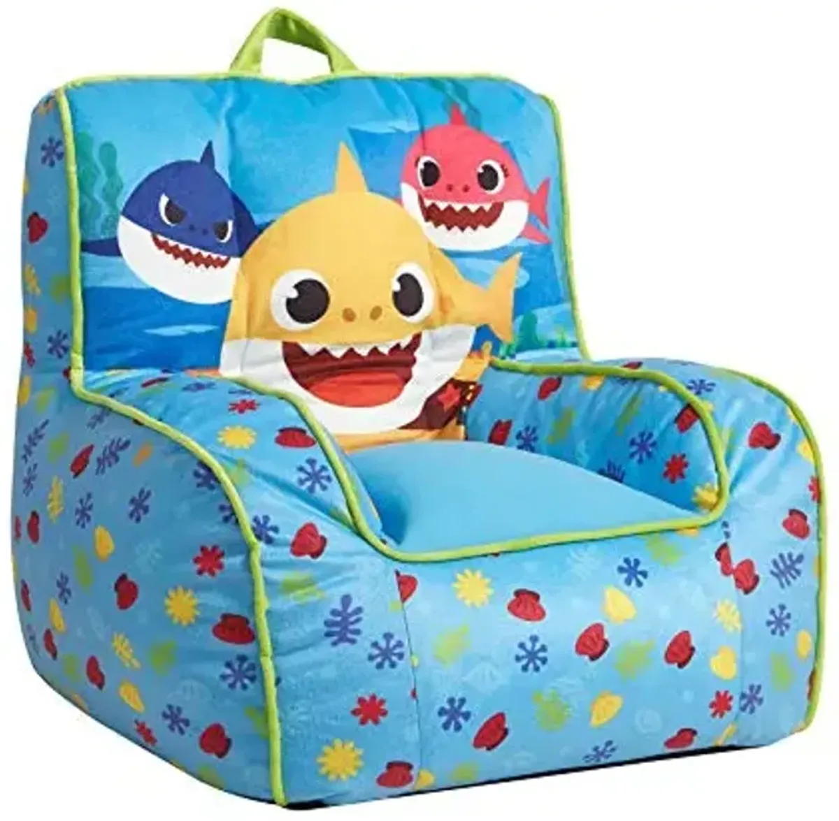 Idea Nuova Baby Shark Kids Mink Plush Bean Bag Chair with Piping & Top Carry Handle, Large