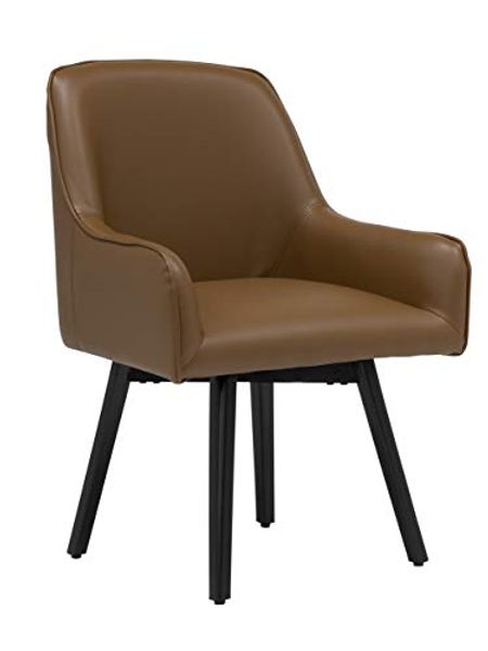 Studio Designs Home Spire Luxe Swivel Accent Chair with Arms, Guest/Dining/Office, Black/Caramel Brown Blended Leather, 250