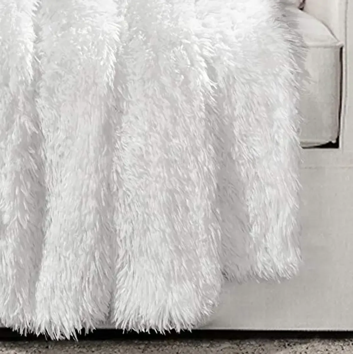 Lush Decor Emma Soft Fluffy Faux Fur Throw Blanket, 50" W x 60" L, White - Warm Fuzzy Throw Blanket for Couch, Bad, and Office