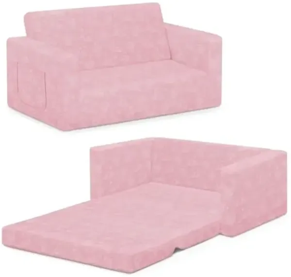 Delta Children Serta Perfect Sleeper Extra Wide Convertible Sofa to Lounger - Comfy 2-in-1 Flip Open Couch/Sleeper for Kids - 30-inches Wide, Pink