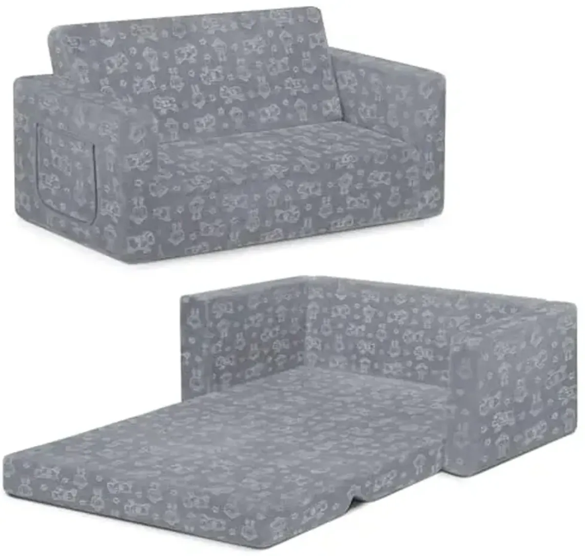 Serta Perfect Sleeper Extra Wide Convertible Sofa to Lounger - Comfy 2-in-1 Flip Open Couch/Sleeper for Kids, Grey