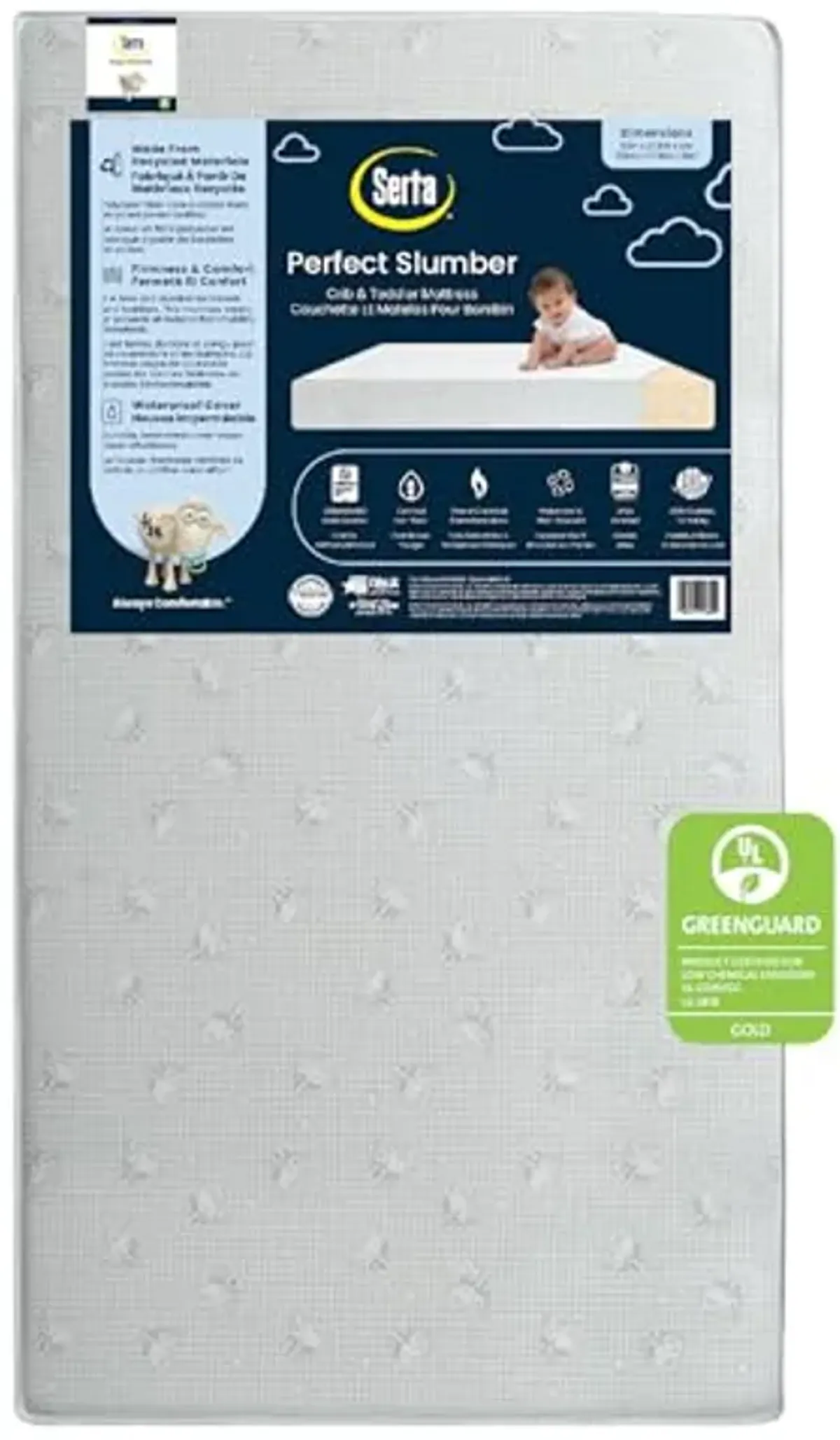 Serta Perfect Slumber Dual Sided Crib and Toddler Mattress - Waterproof - Hypoallergenic - Premium Sustainably Sourced Fiber Core -GREENGUARD Gold Certified (Non-Toxic) -7 Year Warranty - Made in USA