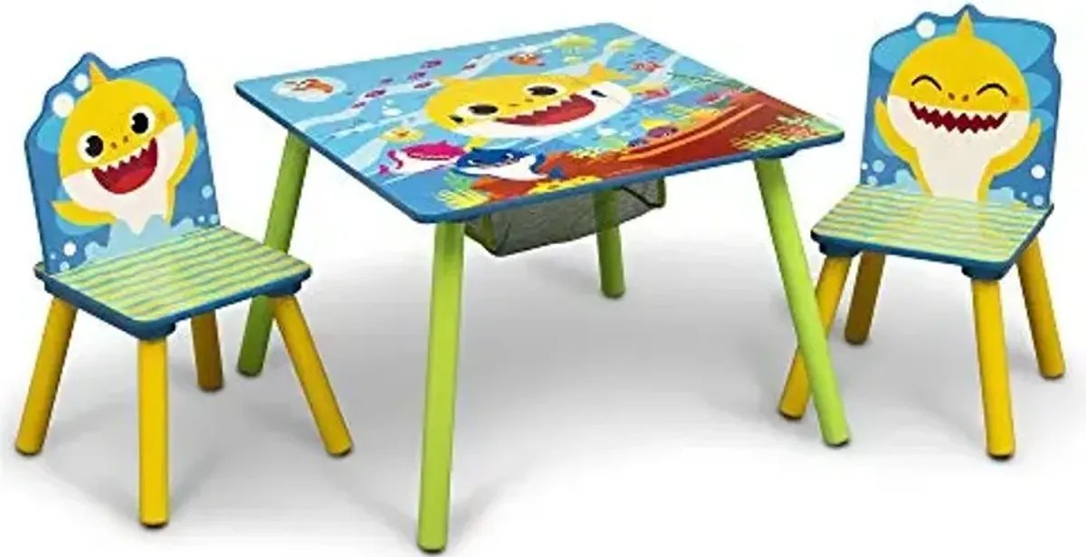 Delta Children Kids Table Storage (2 Chairs Included) -Ideal for Arts & Crafts, Snack Time, Homeschooling, Homework & More, Baby Shark, 3 Piece Set