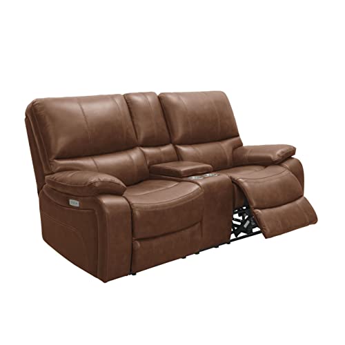 Abbyson Living TopGrain Leather Power Reclining Loveseat with Center