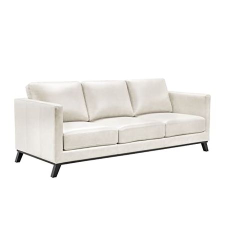 Abbyson Living Mid-Century Modern Premium Top Grain Leather Sofa, Ivory