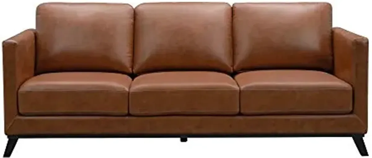 Abbyson Living Mid-Century Modern Premium Top Grain Leather Sofa, Camel
