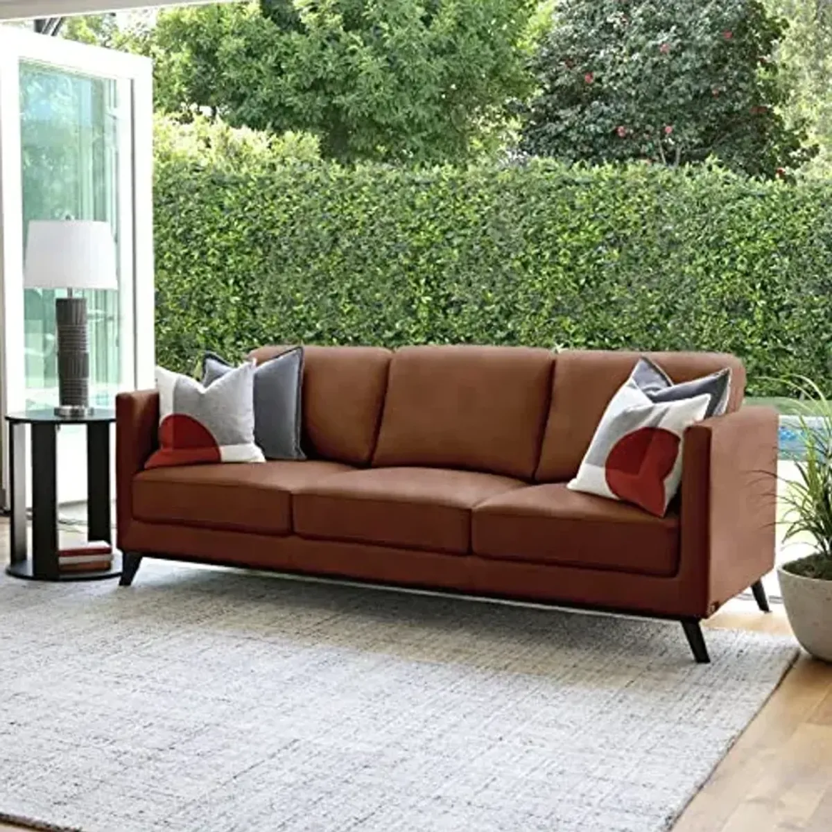 Abbyson Living Mid-Century Modern Premium Top Grain Leather Sofa, Camel