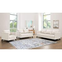 Abbyson Living Mid-Century Modern Premium Top Grain Leather 3-Piece Sofa, Loveseat, and Armchair Set, Ivory