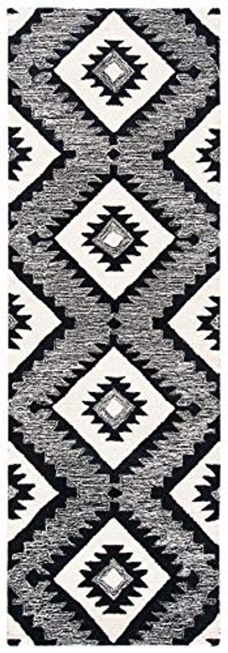 Safavieh Aspen Collection 2'3" x 9' Charcoal/Black APN813Z Handmade Moroccan Boho Tribal Wool Runner Rug