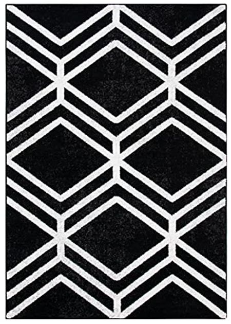 SAFAVIEH Adirondack Collection 3' x 5' Black/Ivory ADR253H Modern Geometric Non-Shedding Living Room Bedroom Accent Rug