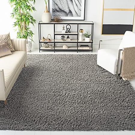 SAFAVIEH August Shag Collection 9' x 12' Grey AUG200F Solid Non-Shedding Living Room Bedroom Dining Room Entryway Plush 1.5-inch Thick Area Rug