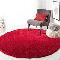 SAFAVIEH August Shag Collection 4' Round Red AUG900Q Solid 1.2-inch Thick Area Rug