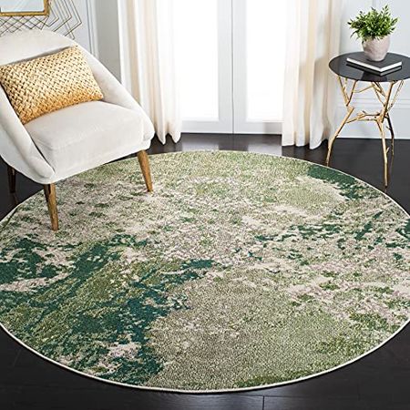 SAFAVIEH Madison Collection 5' Round Green / Ivory MAD499Y Modern Abstract Non-Shedding Dining Room Entryway Foyer Living Room Bedroom Area Rug