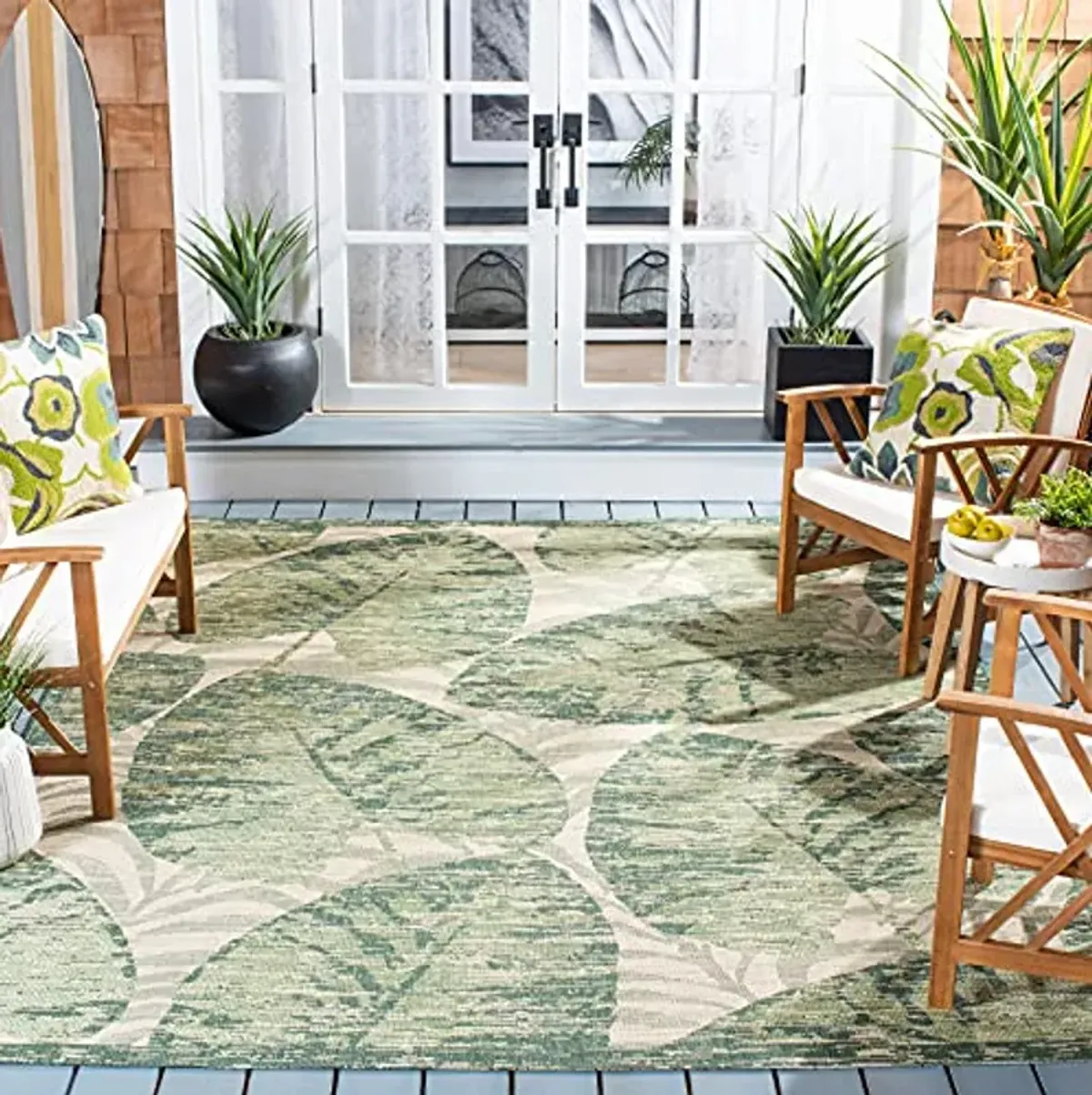 SAFAVIEH Courtyard Collection 8' x 10' Beige / Green CY7556 Indoor/-Outdoor-Waterproof Easy-Cleaning Patio Backyard Mudroom Area-Rug