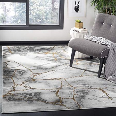 SAFAVIEH Craft Collection 3' Square Grey / Gold CFT877F Modern Abstract Non-Shedding Living Room Bedroom Accent Rug