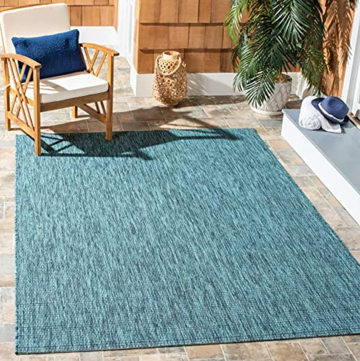 SAFAVIEH Courtyard Collection 4'5" x 6'5" Grey / Aqua CY8403 Indoor/ Outdoor Waterproof Easy Cleaning Patio Backyard Mudroom Accent Rug