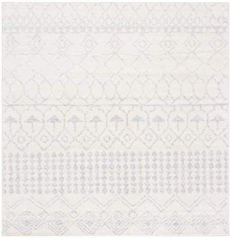 SAFAVIEH Tulum Collection 5' Square Ivory / Light Grey TUL229D Moroccan Boho Distressed Non-Shedding Living Room Bedroom Area Rug