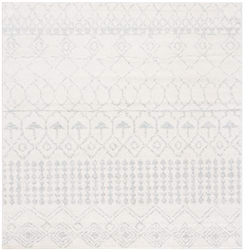 SAFAVIEH Tulum Collection 5' Square Ivory / Light Grey TUL229D Moroccan Boho Distressed Non-Shedding Living Room Bedroom Area Rug