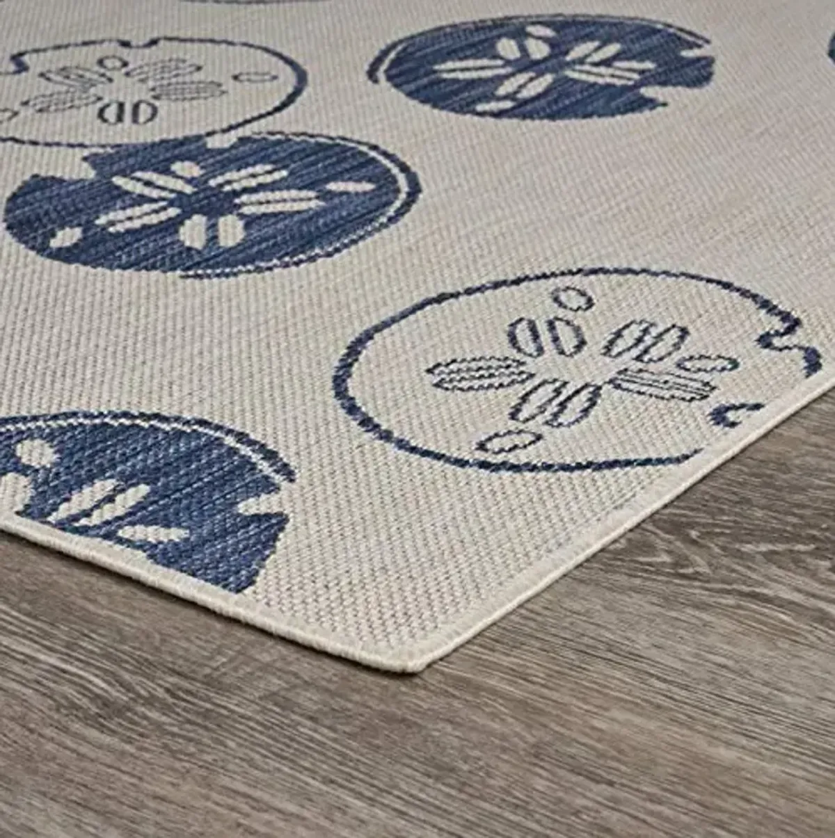 LR Home 8' x 10' Indoor/Outdoor Area Rug for Home Decor | Coastal Geometric Carpet Suitable for Living Room, Bedroom, Playroom, Patio, Garden | Durable Performance Farmhouse Rug | Gray/Navy