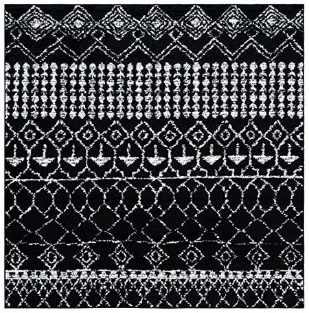 SAFAVIEH Tulum Collection 5' Square Black/Ivory TUL229Z Moroccan Boho Distressed Non-Shedding Living Room Bedroom Area Rug