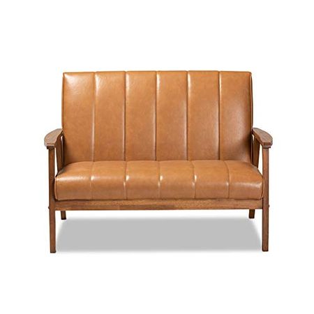 Baxton Studio Nikko Mid-century Modern Tan Faux Leather Upholstered and Walnut Brown finished Wood Loveseat
