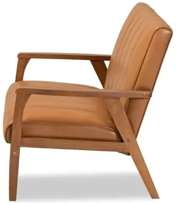 Baxton Studio Nikko Mid-century Modern Tan Faux Leather Upholstered and Walnut Brown finished Wood Loveseat