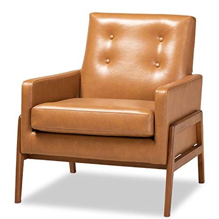 Baxton Studio Faux Leather Upholstered and Walnut Finished Wood Lounge Chair