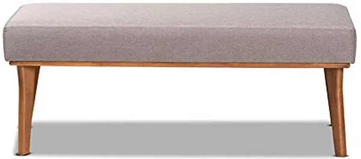 Baxton Studio Odessa Mid-Century Modern Grey Fabric Upholstered and Walnut Brown Finished Wood Dining Bench