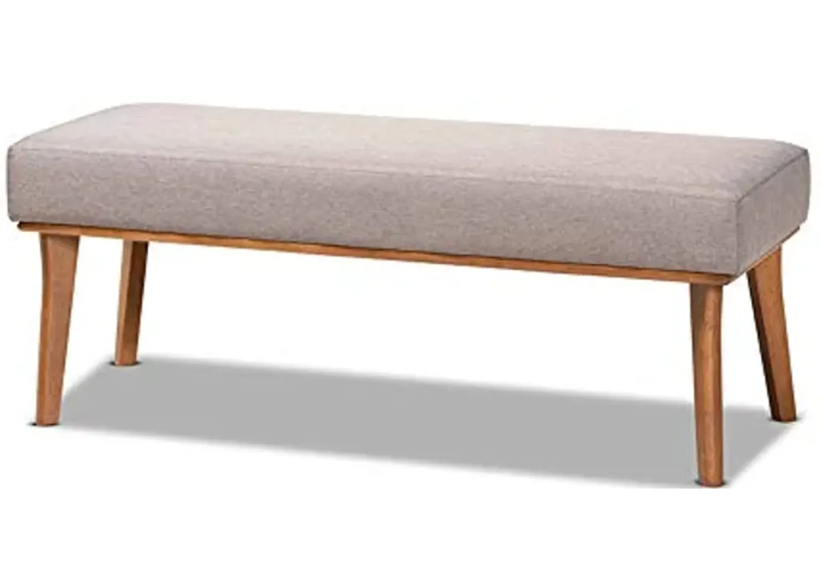 Baxton Studio Odessa Mid-Century Modern Grey Fabric Upholstered and Walnut Brown Finished Wood Dining Bench