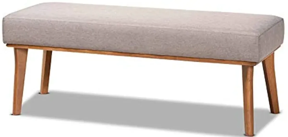 Baxton Studio Odessa Mid-Century Modern Grey Fabric Upholstered and Walnut Brown Finished Wood Dining Bench