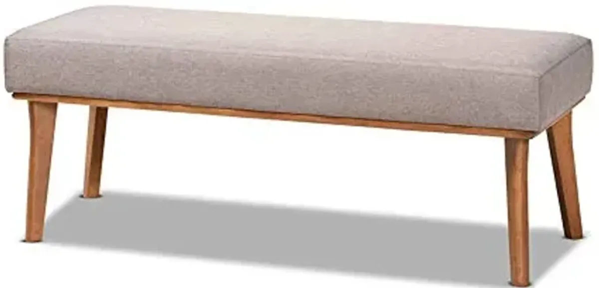 Baxton Studio Odessa Mid-Century Modern Grey Fabric Upholstered and Walnut Brown Finished Wood Dining Bench