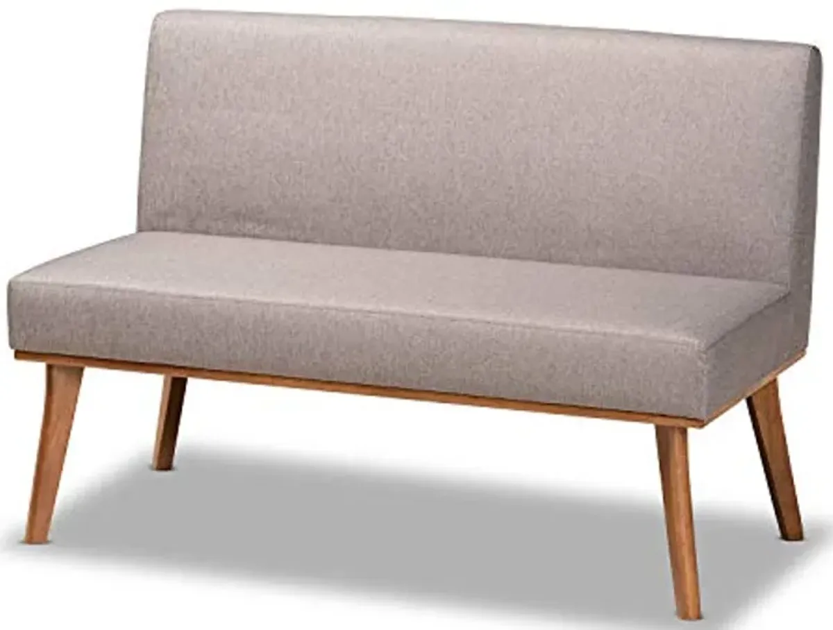 Baxton Studio Odessa Mid-Century Modern Grey Fabric Upholstered and Walnut Brown Finished Wood 2-Piece Dining Corner Sofa Bench