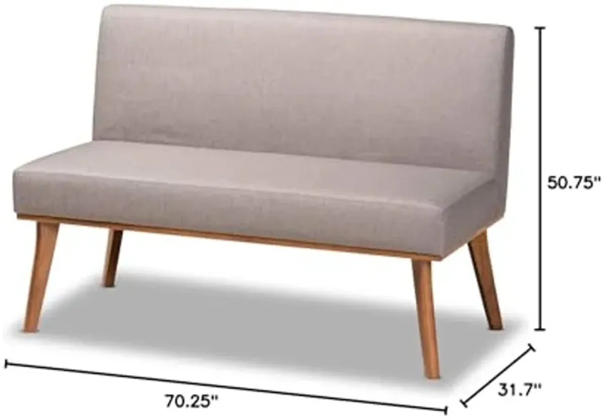 Baxton Studio Odessa Mid-Century Modern Grey Fabric Upholstered and Walnut Brown Finished Wood 2-Piece Dining Corner Sofa Bench