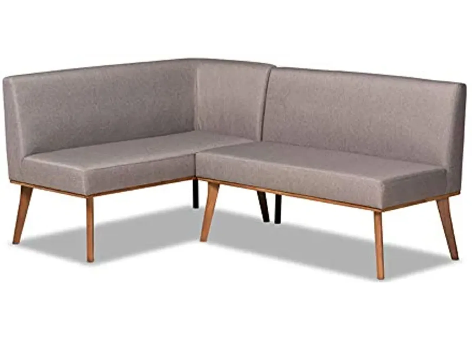 Baxton Studio Odessa Mid-Century Modern Grey Fabric Upholstered and Walnut Brown Finished Wood 2-Piece Dining Corner Sofa Bench