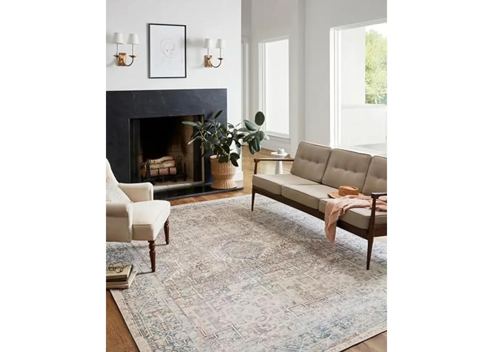 Loloi Chris Loves Julia Jules Collection JUL-07 Natural/Ocean 2'-0'' x 5'-0'', .13" Pile Height, Accent Rug