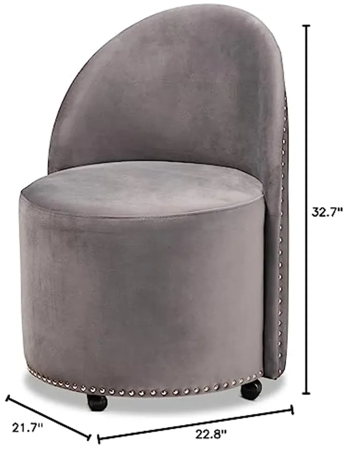 Baxton Studio Bethel Glam and Luxe Grey Velvet Fabric Upholstered Rolling Accent Chair