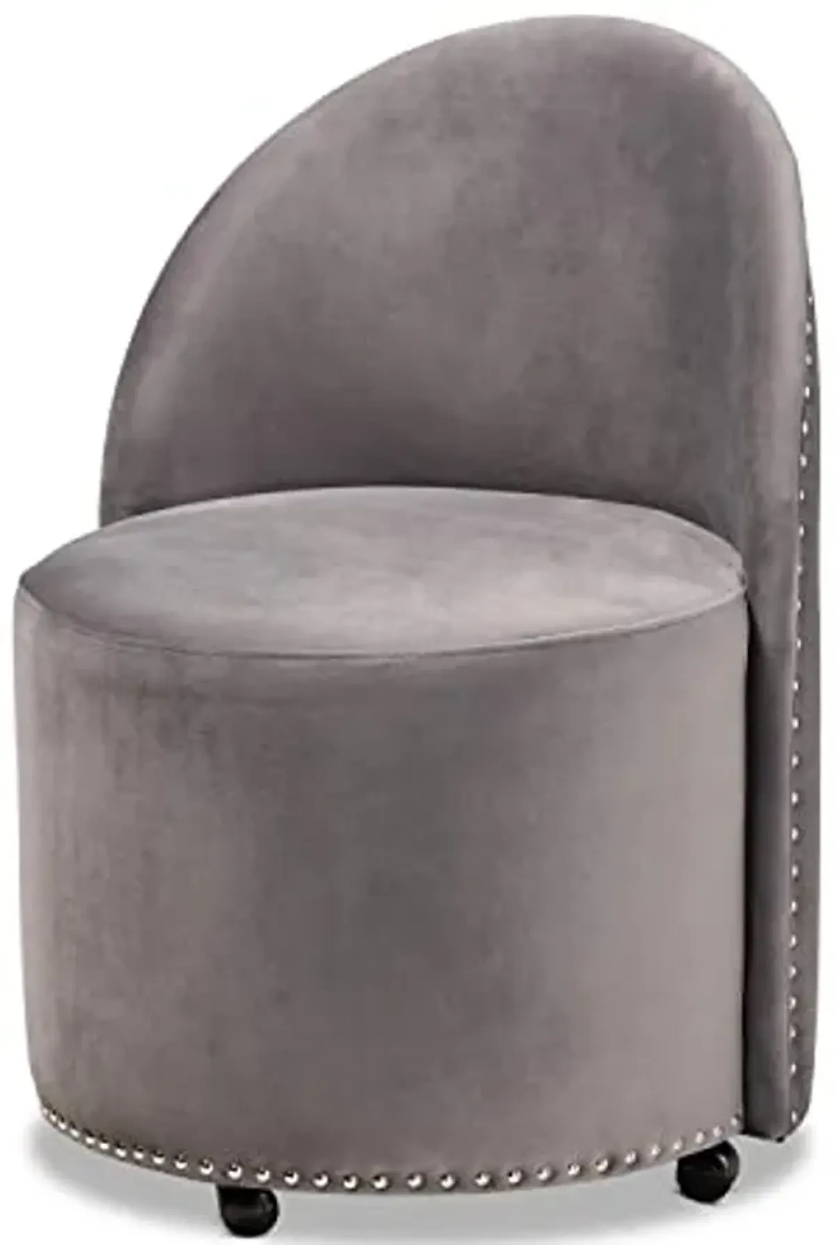 Baxton Studio Bethel Glam and Luxe Grey Velvet Fabric Upholstered Rolling Accent Chair