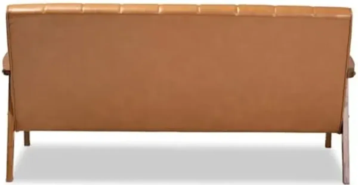 Baxton Studio Nikko Mid-century Modern Tan Faux Leather Upholstered and Walnut Brown finished Wood Sofa