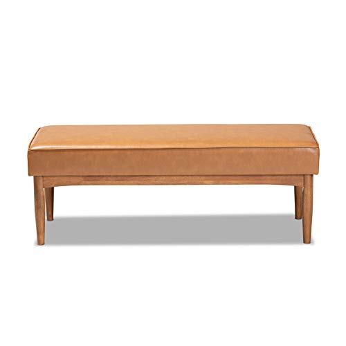 Baxton Studio Arvid Mid-Century Modern Tan Faux Leather Upholstered and Walnut Brown Finished Wood Dining Bench